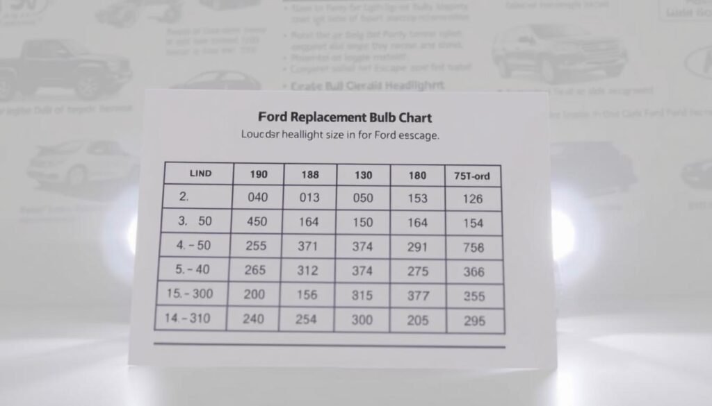 ford escape bulb size chart